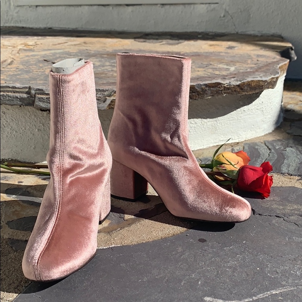 New Free People Cecile Velvet Ankle Boots Pink - Picture 13 of 16